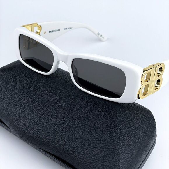 NEW Balenciaga BB0096S 011 White Gold Logo Grey Square Unisex Sunglasses - Picture 6 of 12